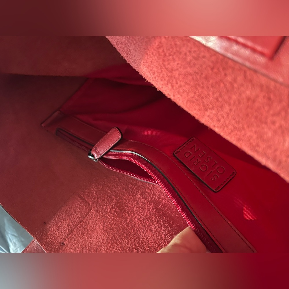 Sigrid Olsen Red Leather Tote Bag Spacious and Structured - Picture 5 of 9